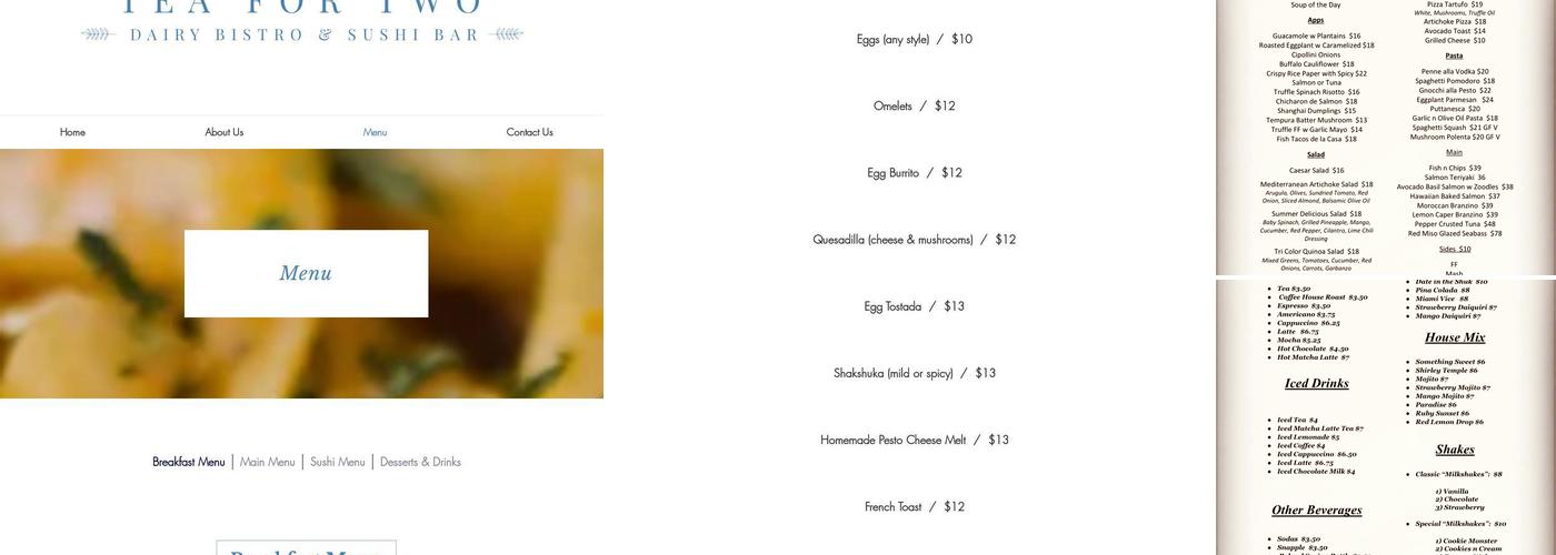 Tea For Two Menu