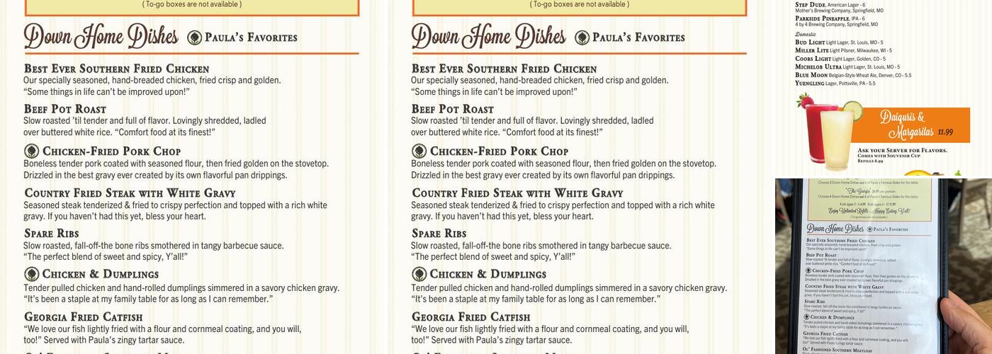 Paula Deen's Family Kitchen Menu