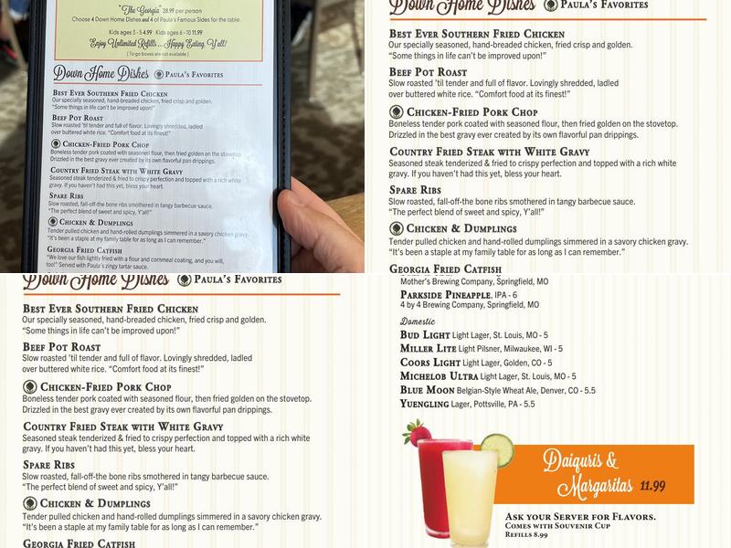 Paula Deen's Family Kitchen Menu