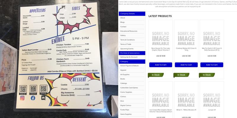 Comix Cafe Menu
