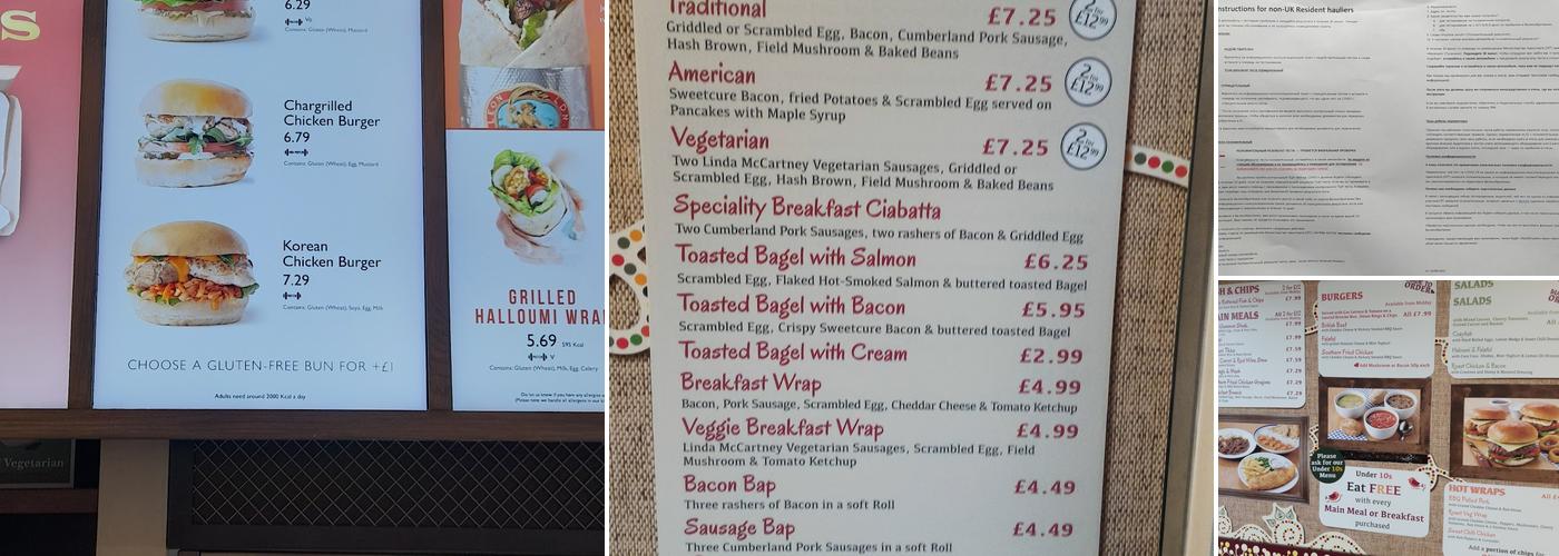 Roadchef Clacket Lane M25 Eastbound Menu