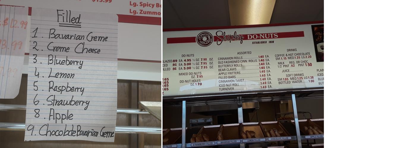 Shipley Do-Nuts Menu