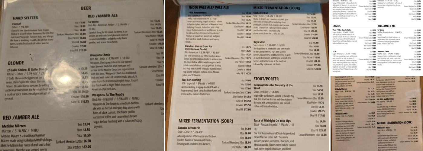 1912 Brewing Company Menu