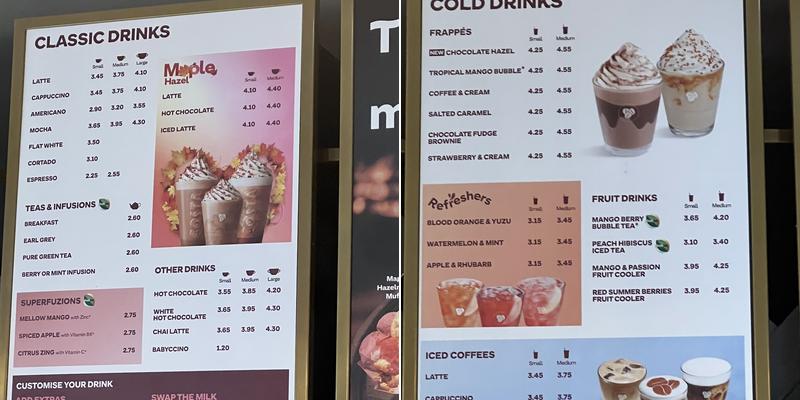 Costa Coffee Menu