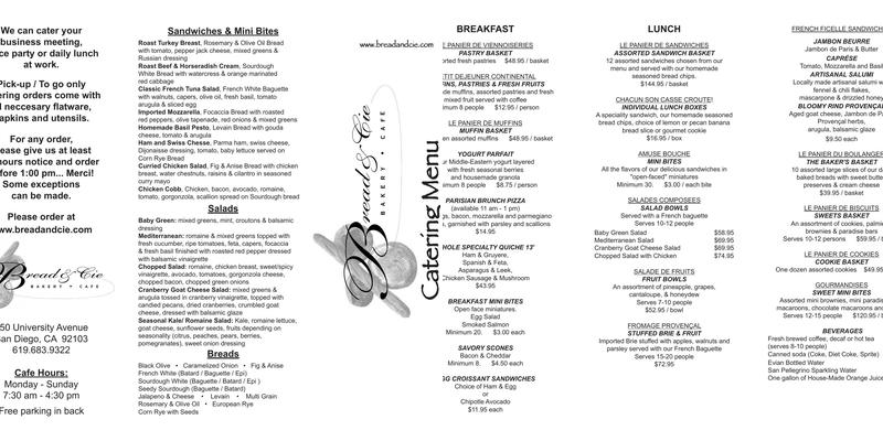 Bread & Cie Wholesale Menu