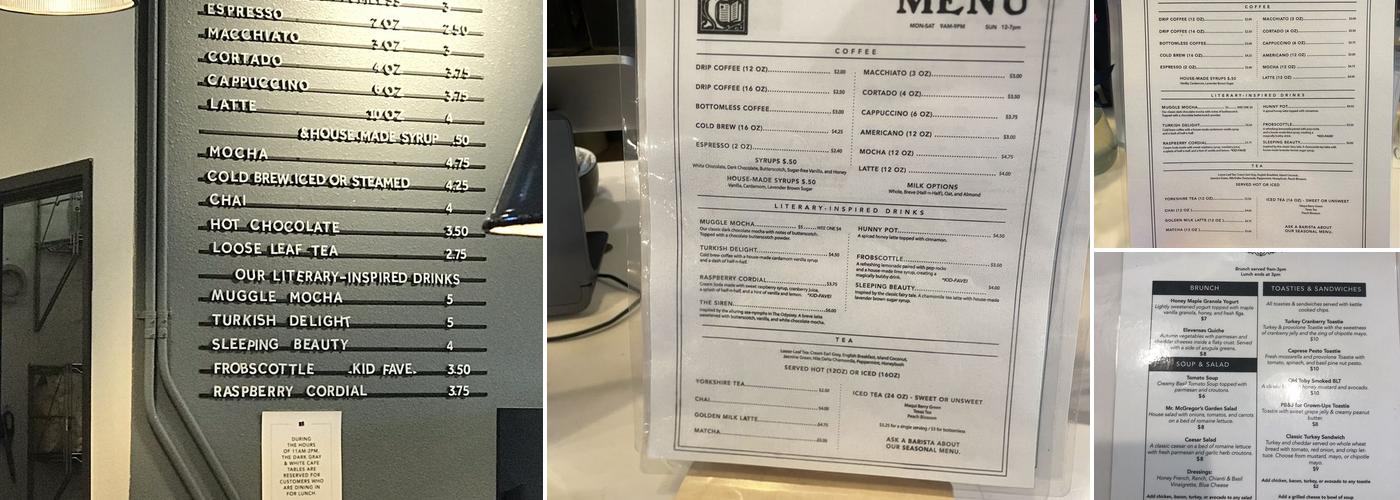 Fabled Bookshop & Cafe Menu