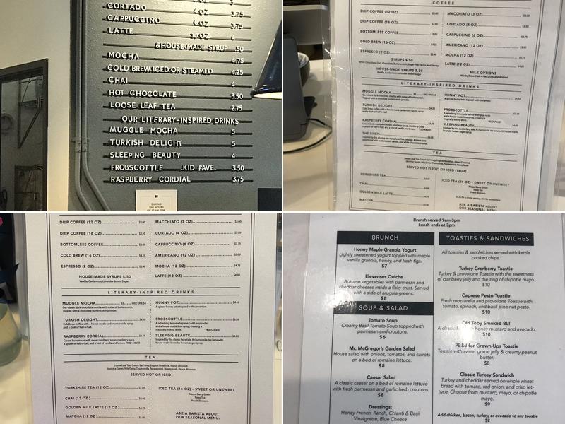 Fabled Bookshop & Cafe Menu