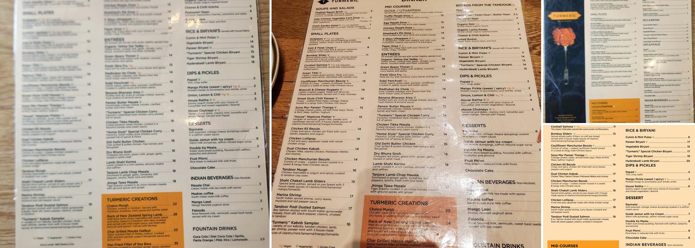 turmeric Menu
