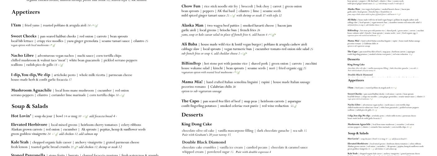 Jack Sprat Menu