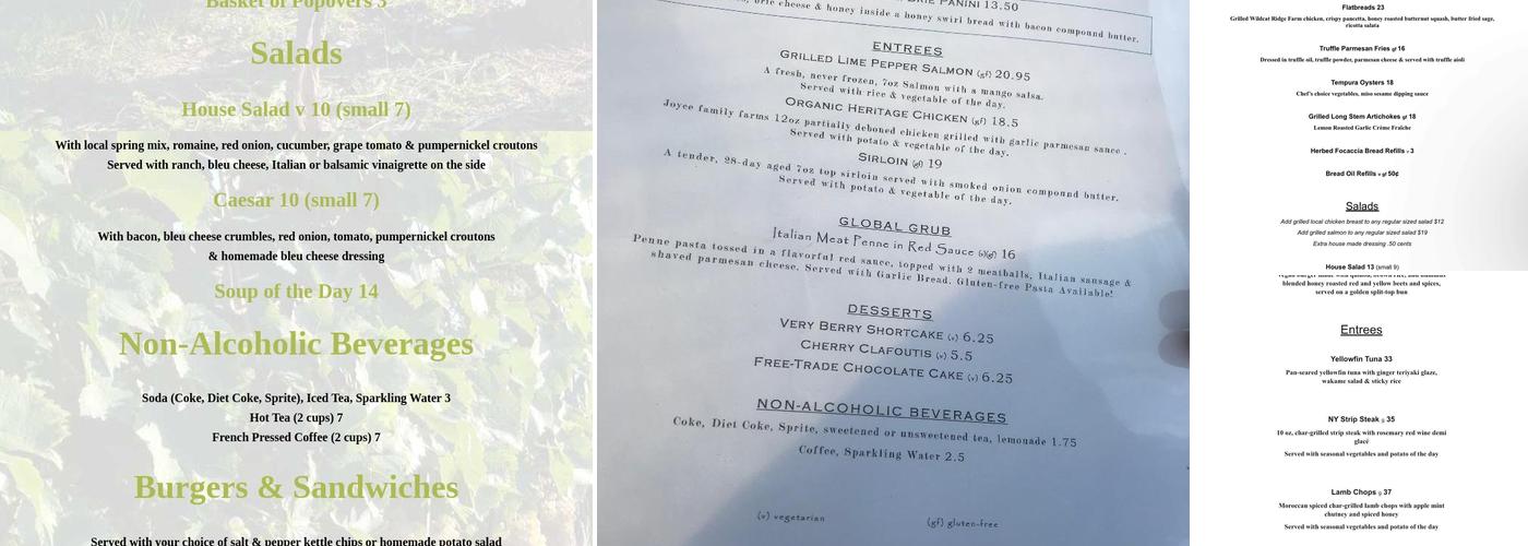 Shade Winery Menu