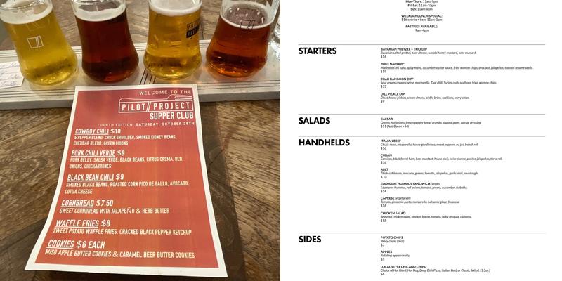 Pilot Project Brewing Menu