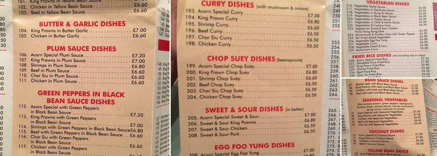 Acorn Chop Suey House Menu