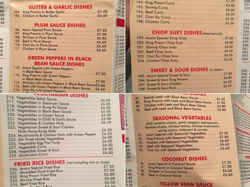 Acorn Chop Suey House Menu