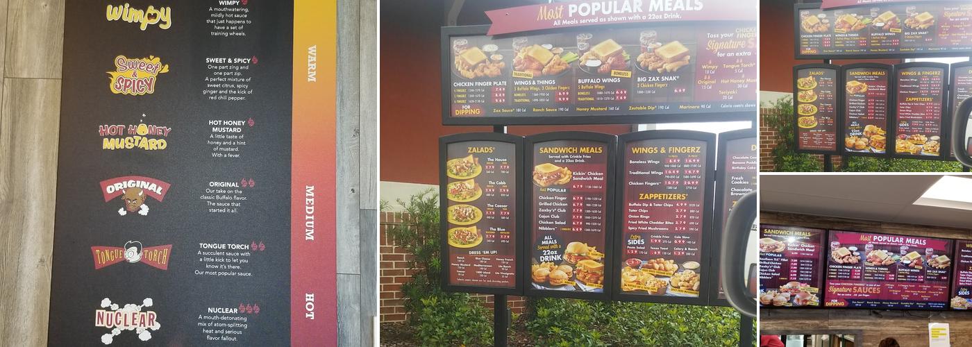 Zaxbys Chicken Fingers & Buffalo Wings Menu