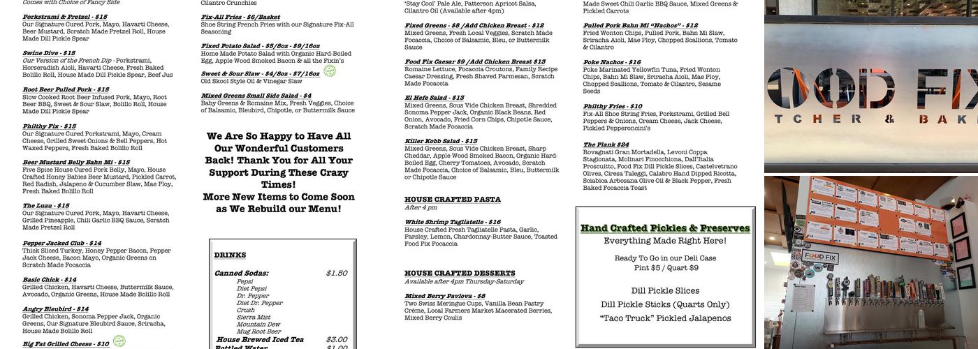 Food Fix Butcher & Baker Menu