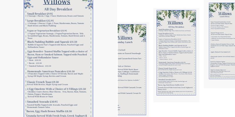 Willows bistro Menu