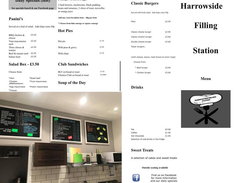 Harrowside Filling Station Menu