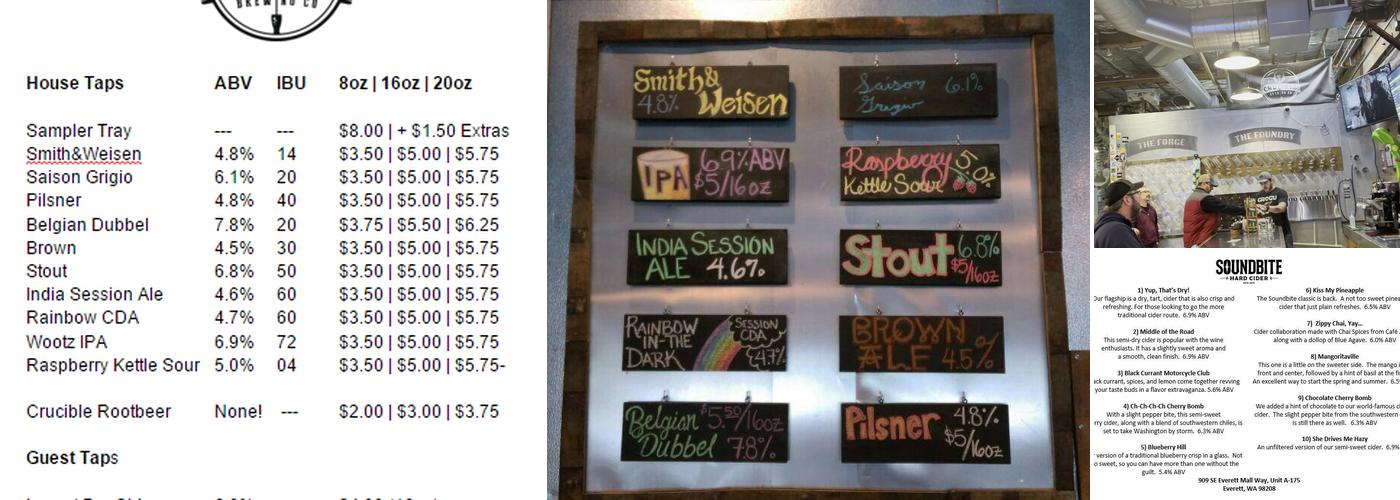 Crucible Brewing - Everett Foundry Menu