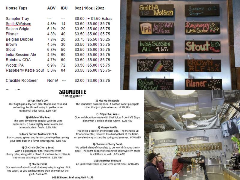 Crucible Brewing - Everett Foundry Menu