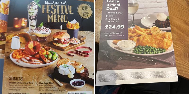 Derry Londonderry Brewers Fayre Menu