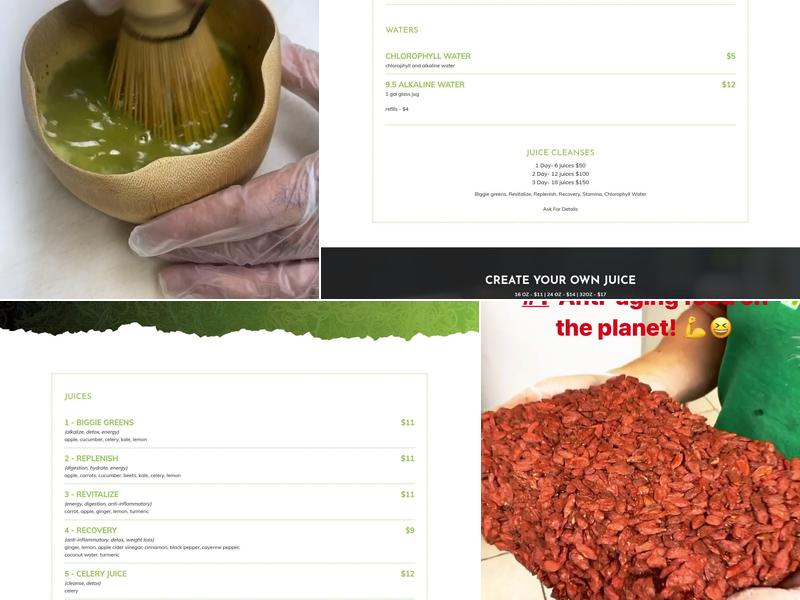 Organic Rootz juice bar cafe Menu
