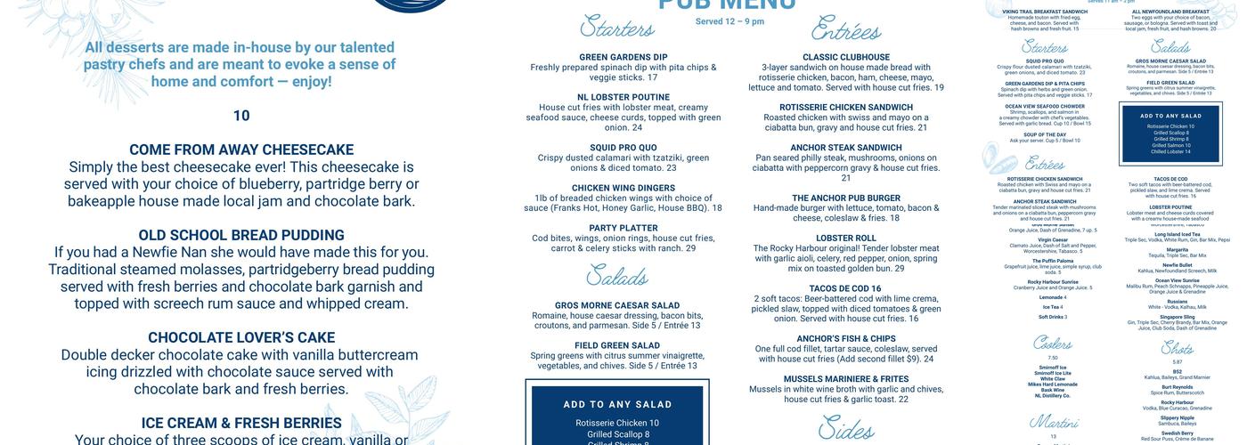 Anchor Pub Menu