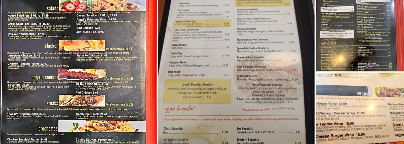 Angel's Diner Menu