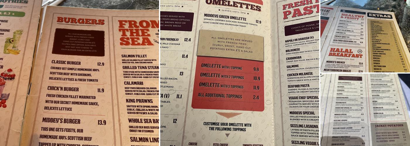 Middeys Brasserie Menu
