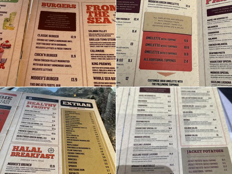 Middeys Brasserie Menu