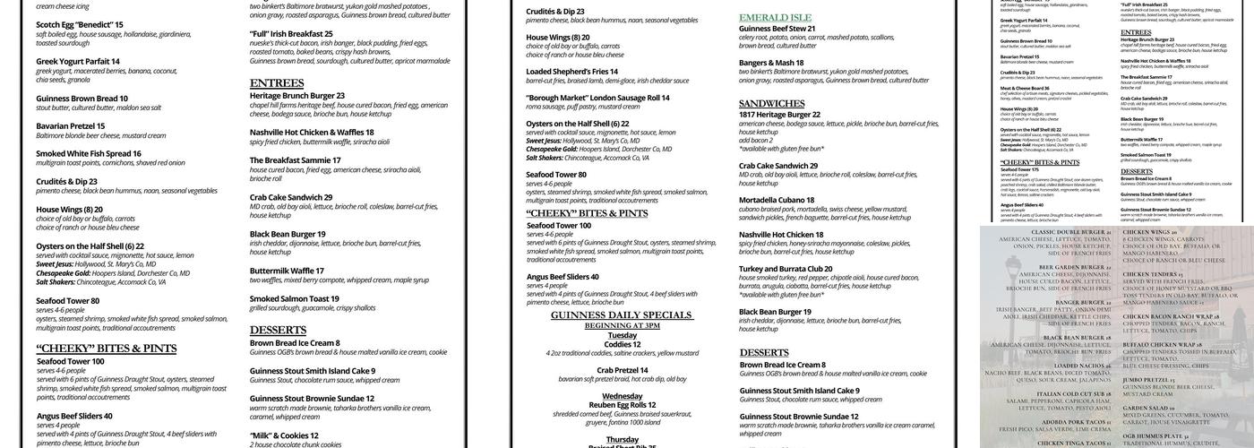 Guiness Brewery Road Way Express Menu