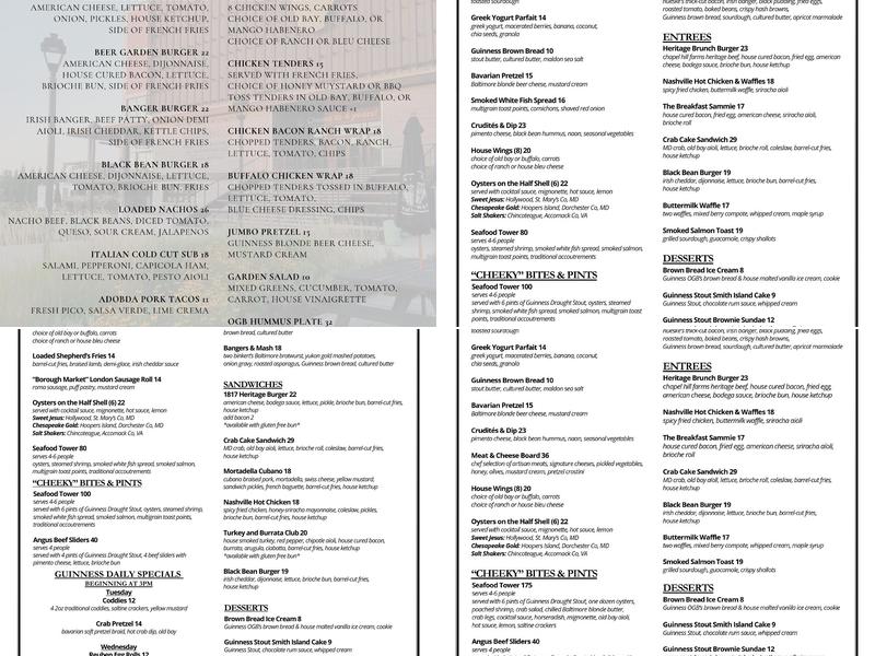 Guiness Brewery Road Way Express Menu