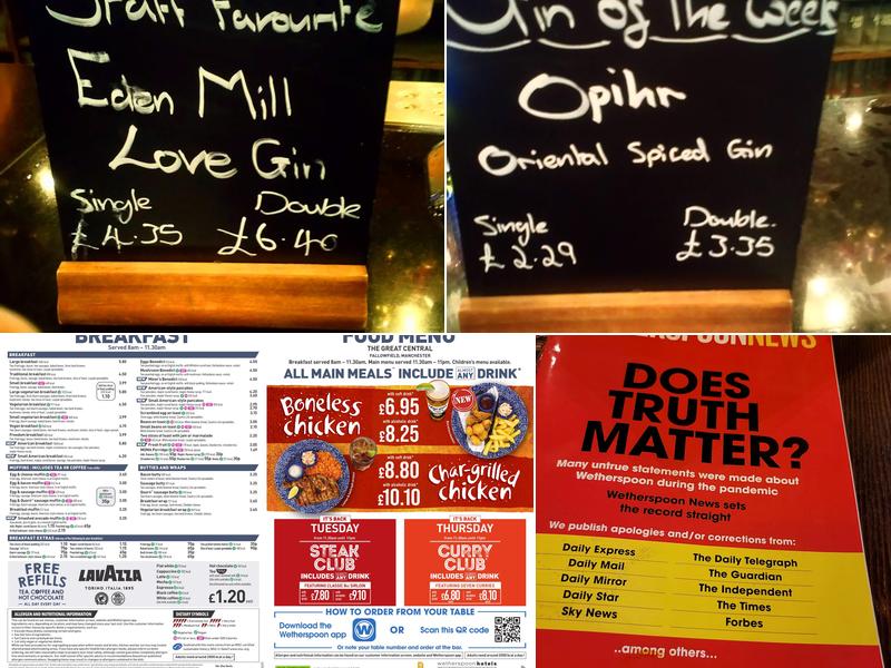 The Great Central - JD Wetherspoon Menu