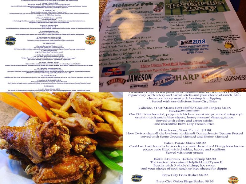 Steiner's Pub Menu