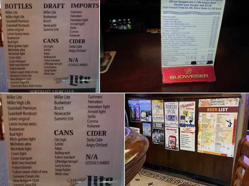 Northeast Yacht Club Menu