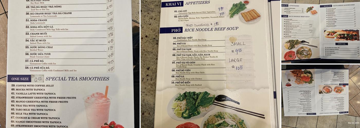 Pho Dung Menu