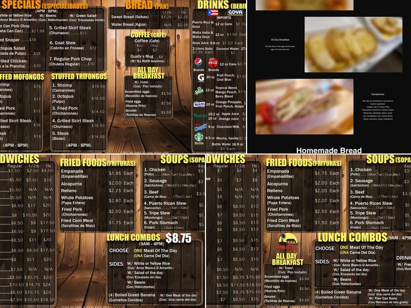 Gually’s Bakery & Restaurant Menu