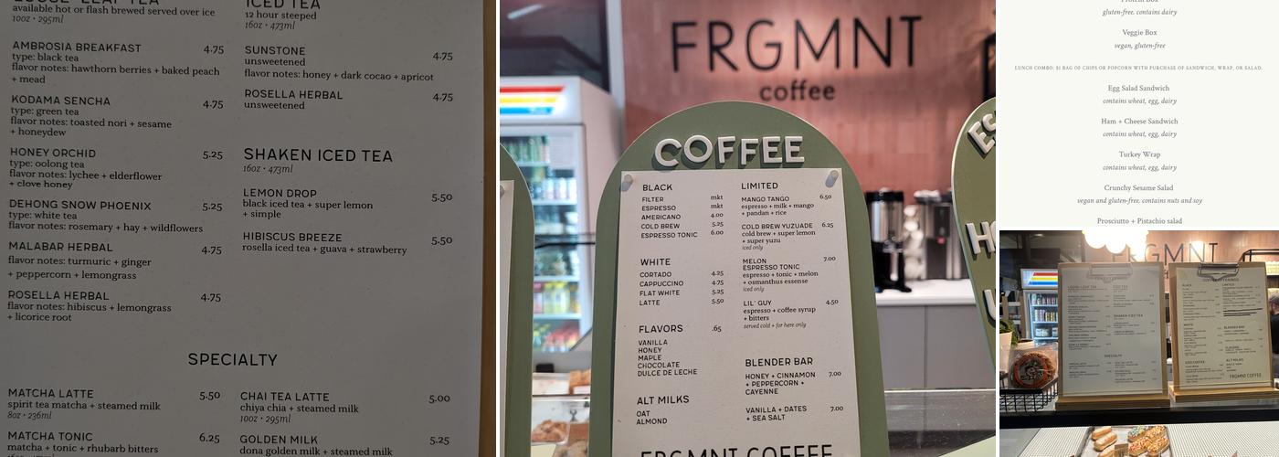 FRGMNT Coffee - North Loop Menu