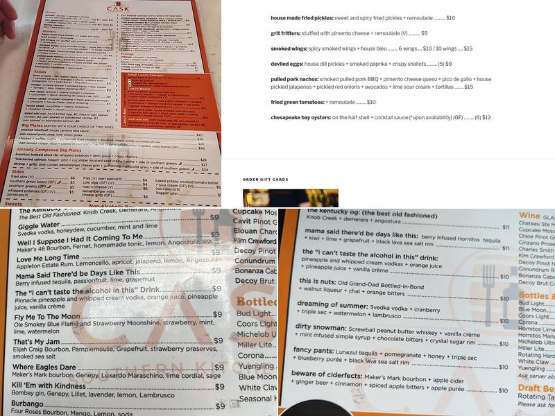 CASK Southern Kitchen & Bar Menu