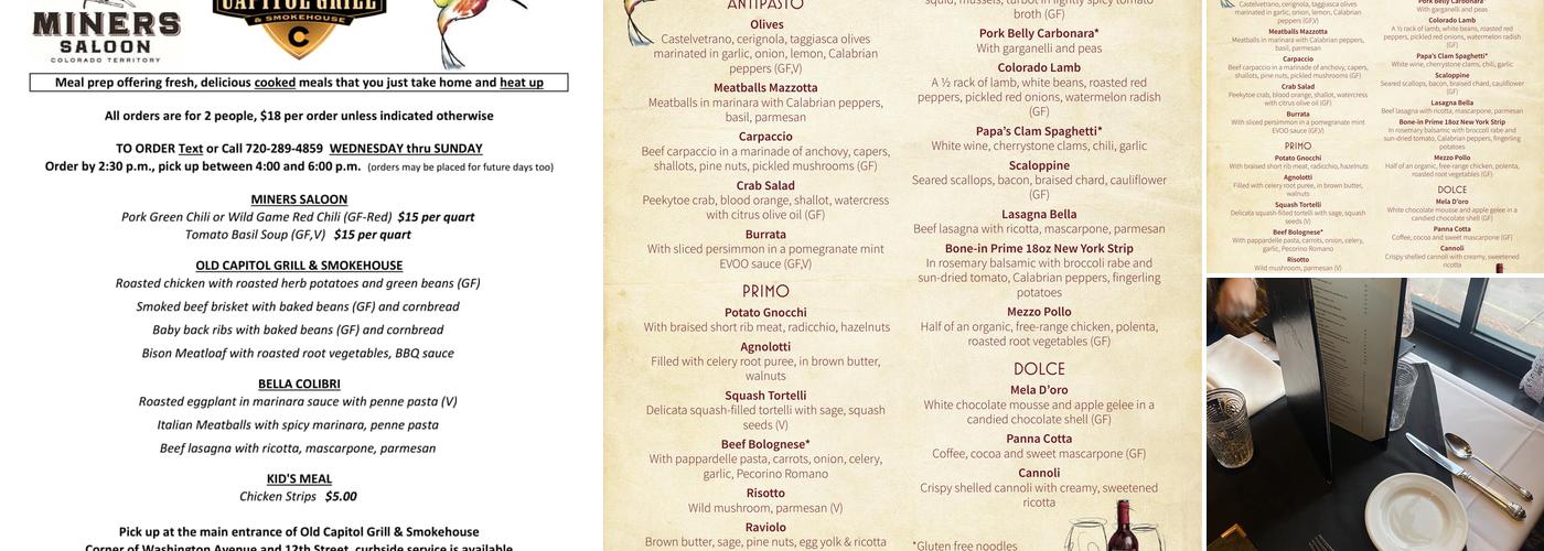 Bella Colibri Menu