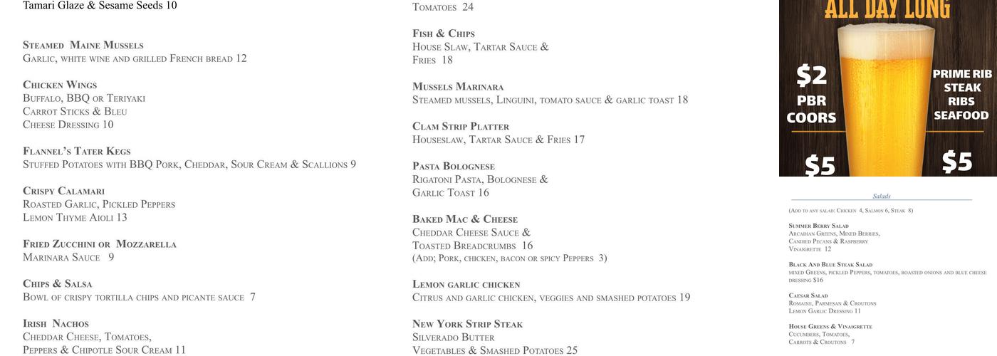 Flannels Bar & Grill Menu