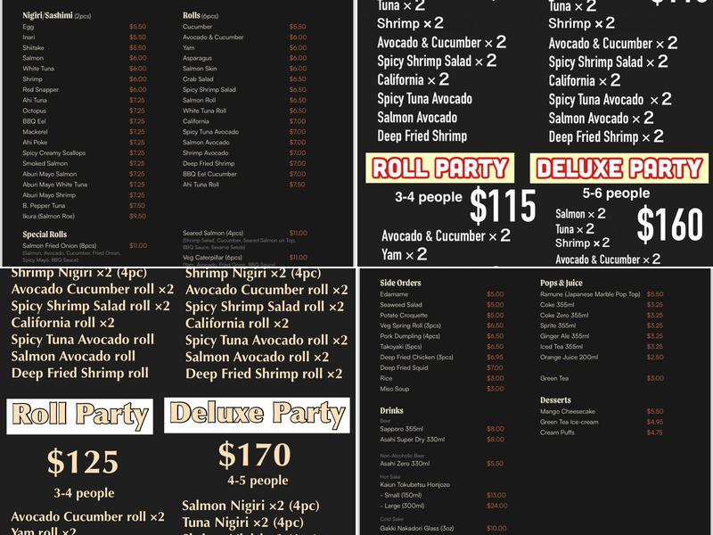 Marra's Way Sushi Menu