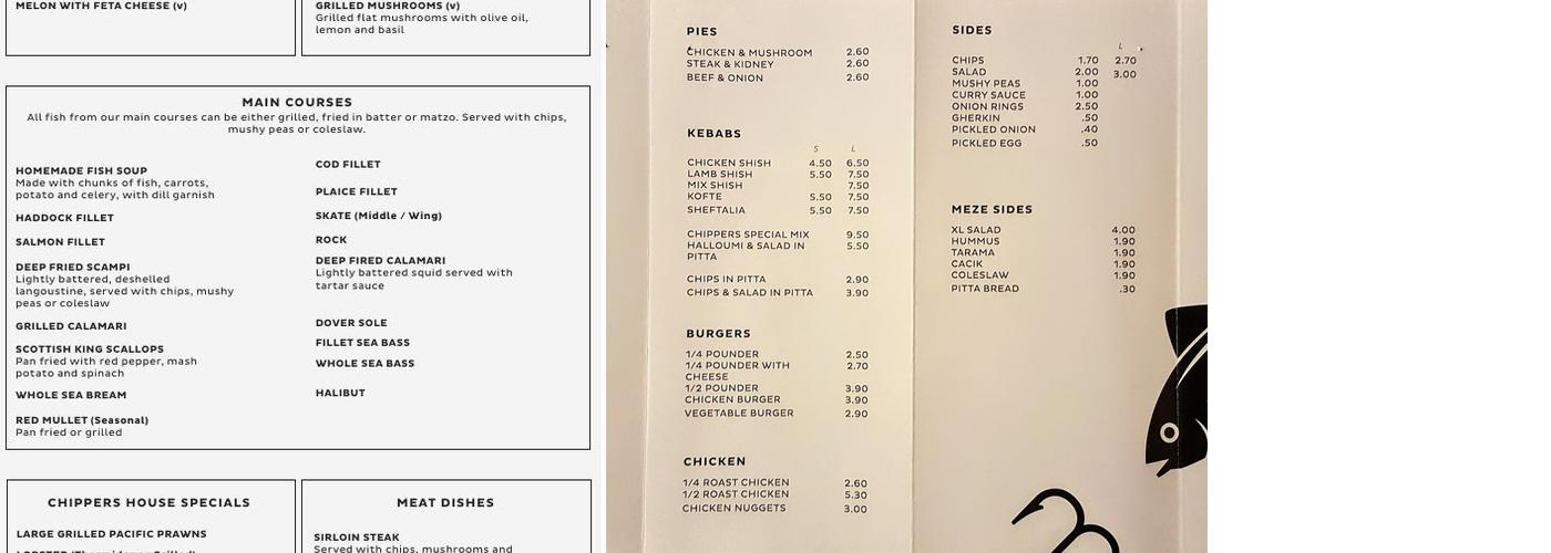 Chippers Ltd Menu