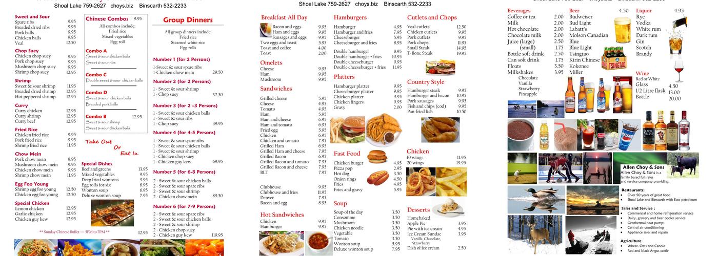 Allen Choy's Restaurant & Service Menu