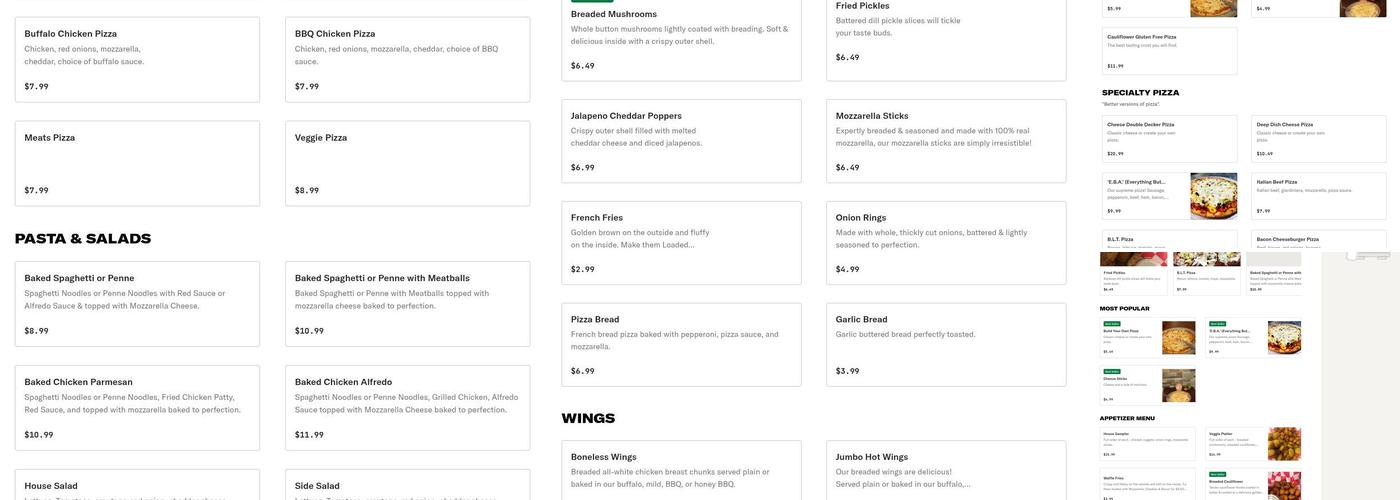 Eubank Pizza Menu