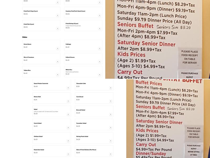 Sam's Country Buffet Menu