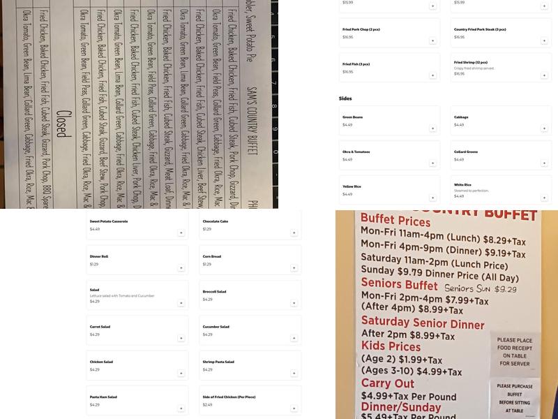 Sam's Country Buffet Menu