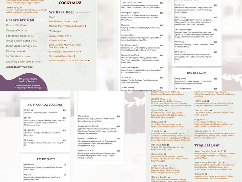 Tiny Bar Menu
