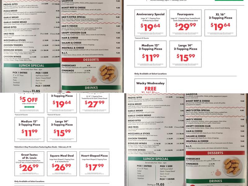 Imo's Pizza Menu