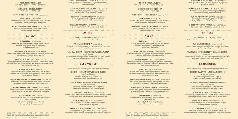 Marketplace Cafe Menu