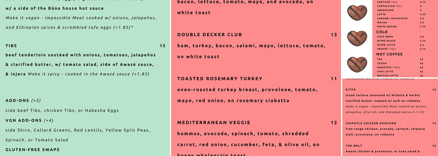 Büna Coffeehouse Menu